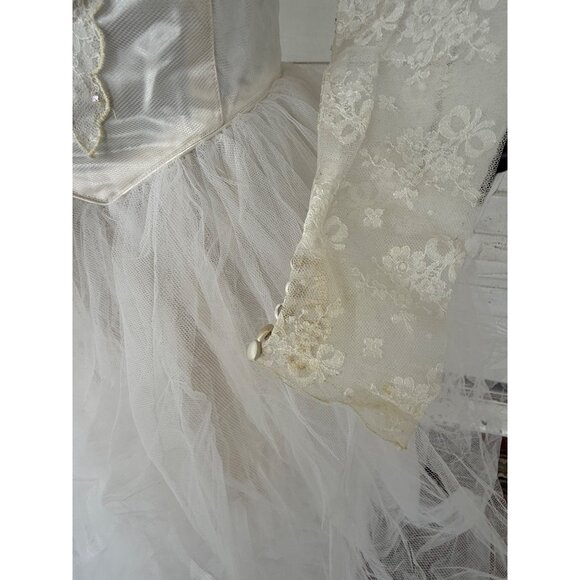 Vintage 50's Tulle Lace Tiered Cupcake Wedding Dress Beading Sequins Sz Small - Picture 14 of 16